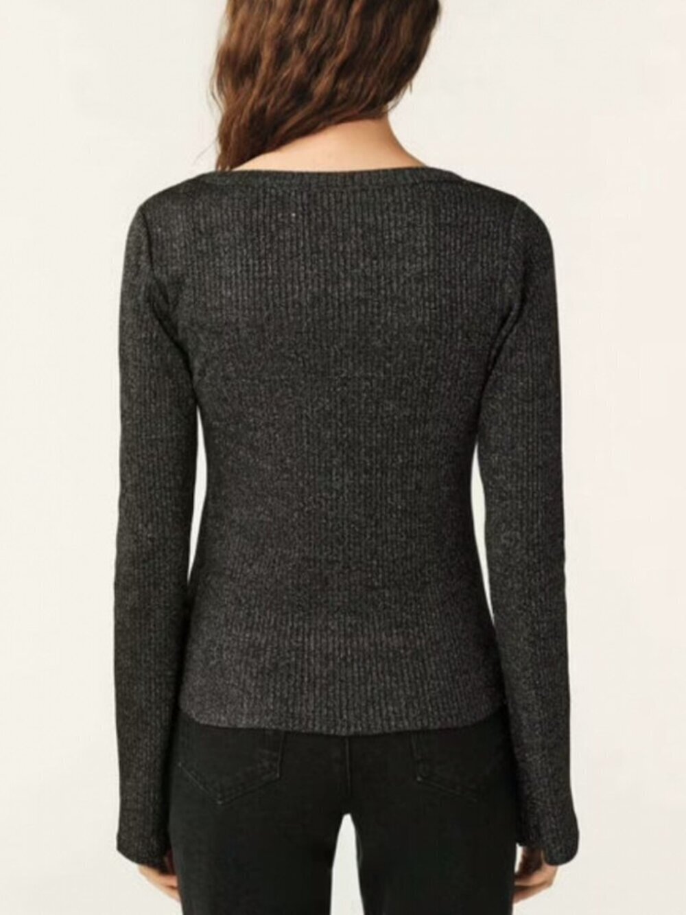 ba&sh | Lily Ribbed Metallic Scoop Neck In Black/Silver - Picture 2 of 14